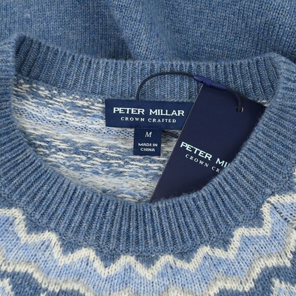 PETER MILLAR CROWN Blue Fair Isle BRUNHALL Wool Cashmere Sweater MEDIUM NWT - Picture 3 of 3